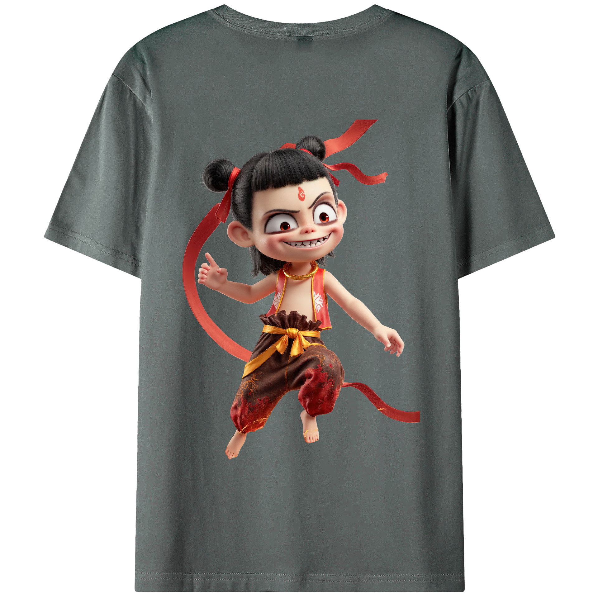（画像用） Ne Zha 2 ナタ 魔童の大暴れ 綿100％ メンズ半袖Tシャツ（バックプリント） 通気性